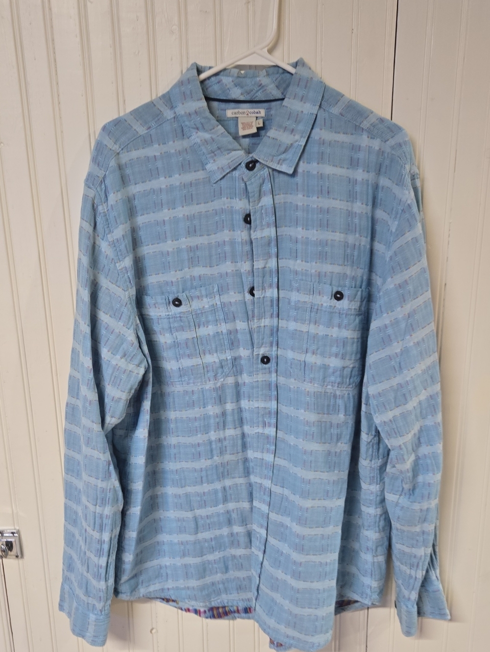 Light Blue Striped Button-Down Shirt by Carbon2Cobalt - Men's Casual